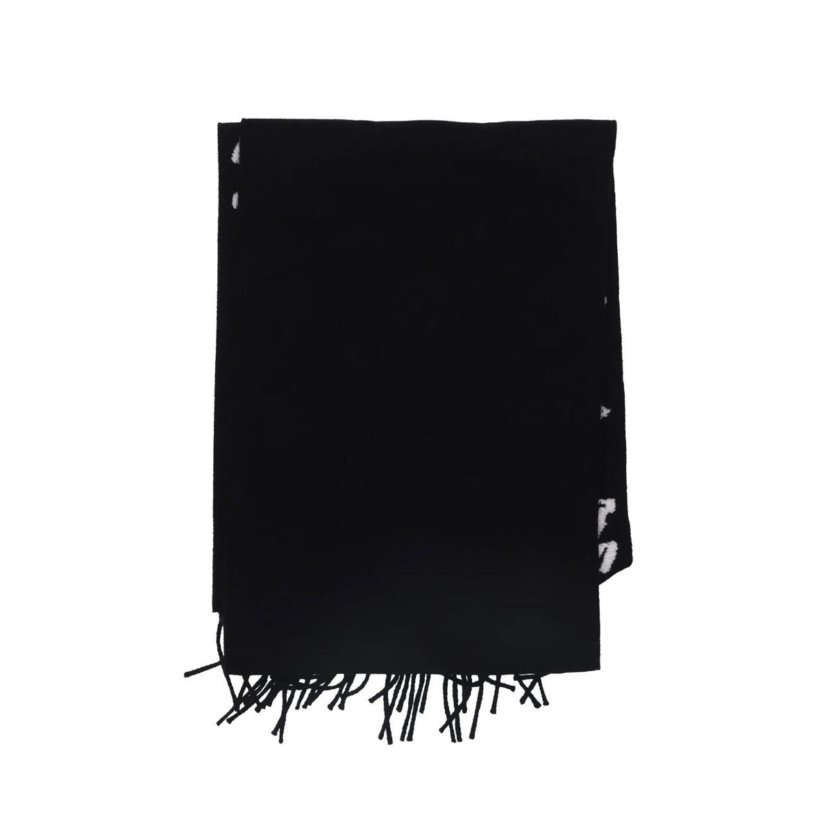 Black and white geometric pattern knitted scarf, fringed edge thermal shawl
