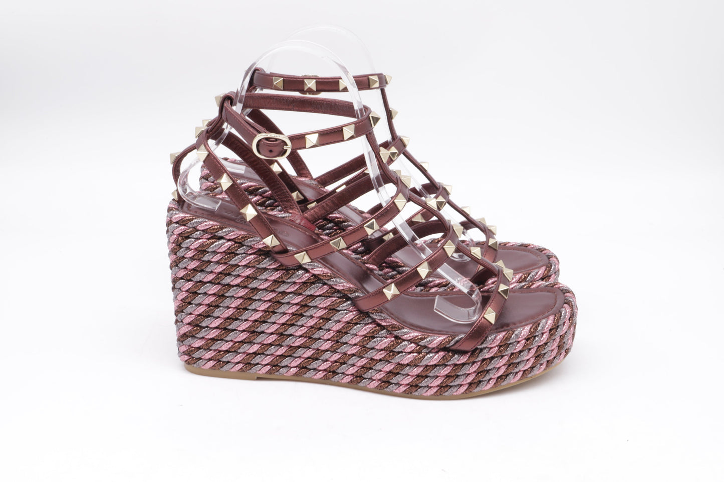 Women's Valentino Garavani 95mm Studded Wedge Sandals in Burgundy Leather