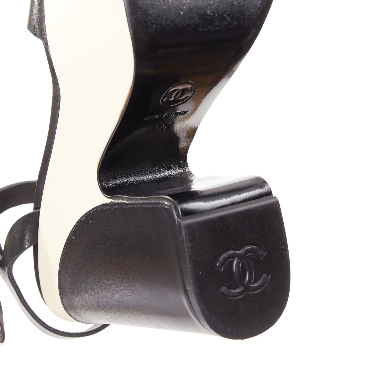 Women's Chanel bicolor calfskin silver CC wedge heels