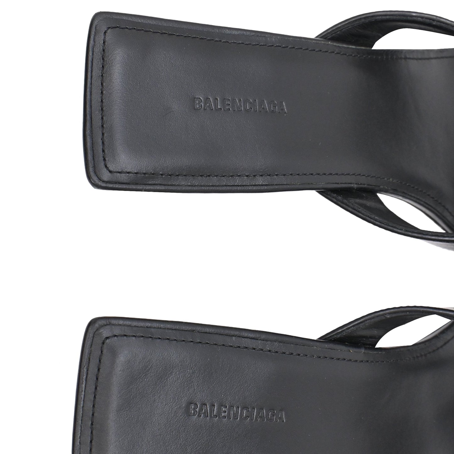 Women's Balenciaga Square-Toe Kitten-Heel Thong Sandals in Black Leather