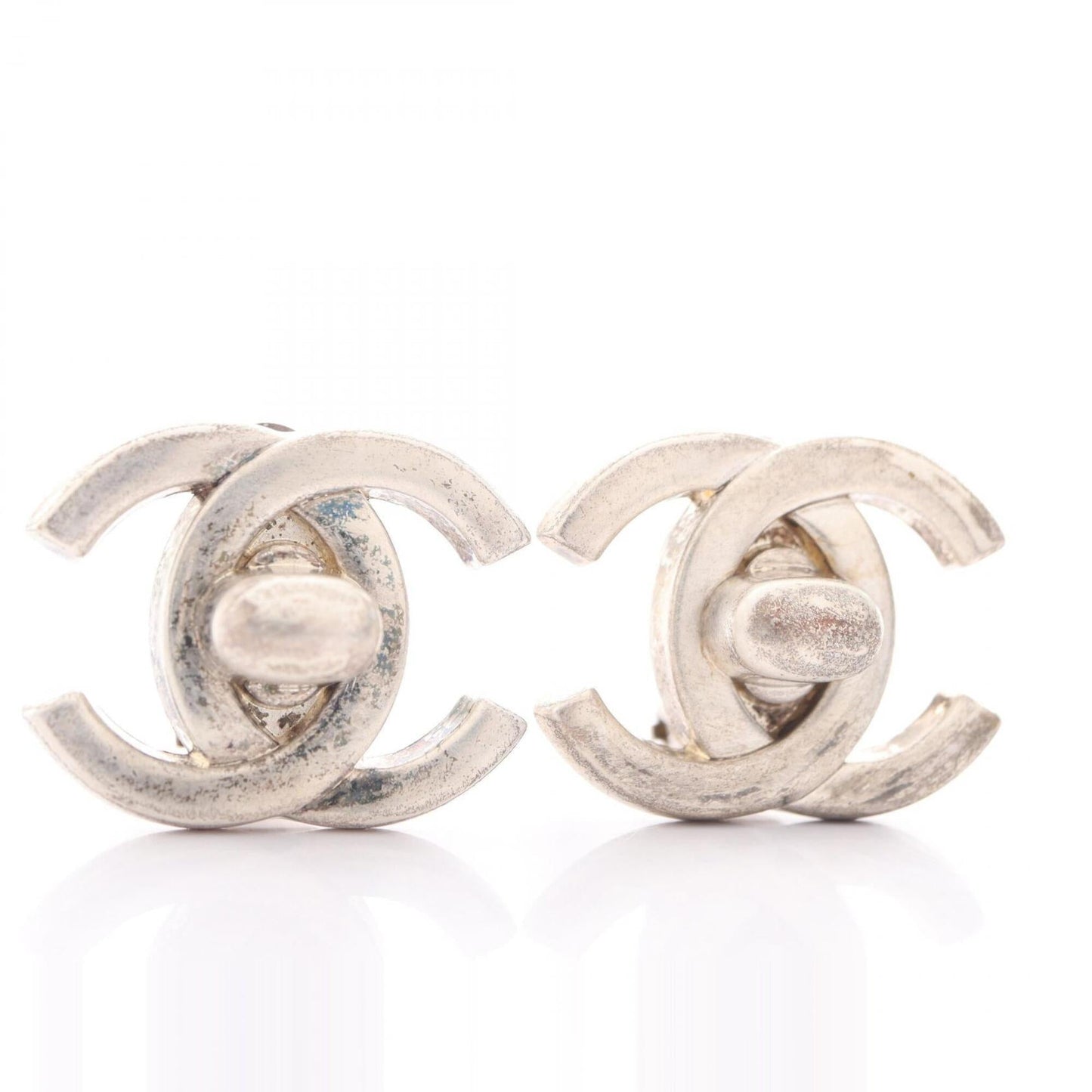 CC Logo Turnlock Clip-On Earrings Silver-Tone Metal Silver-Tone Metal