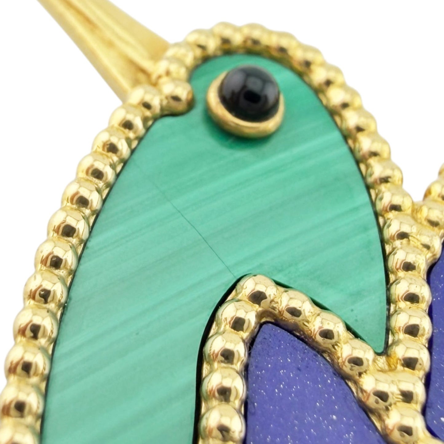 Lucky Animals Colibri Brooch 18K Yellow Gold with Malachite Lapis Lazuli and Onyx
