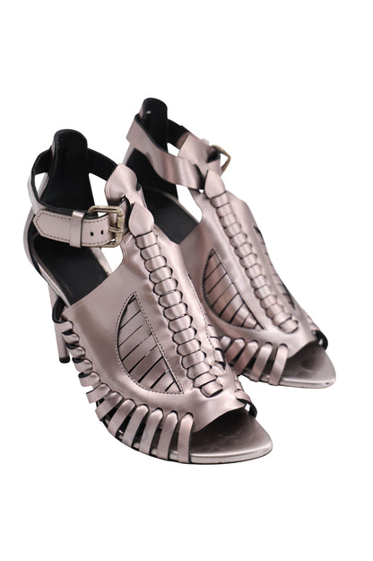 Women's Proenza Schouler Cage Heels in Silver Patent Leather