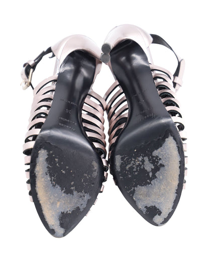 Women's Proenza Schouler Cage Heels in Silver Patent Leather