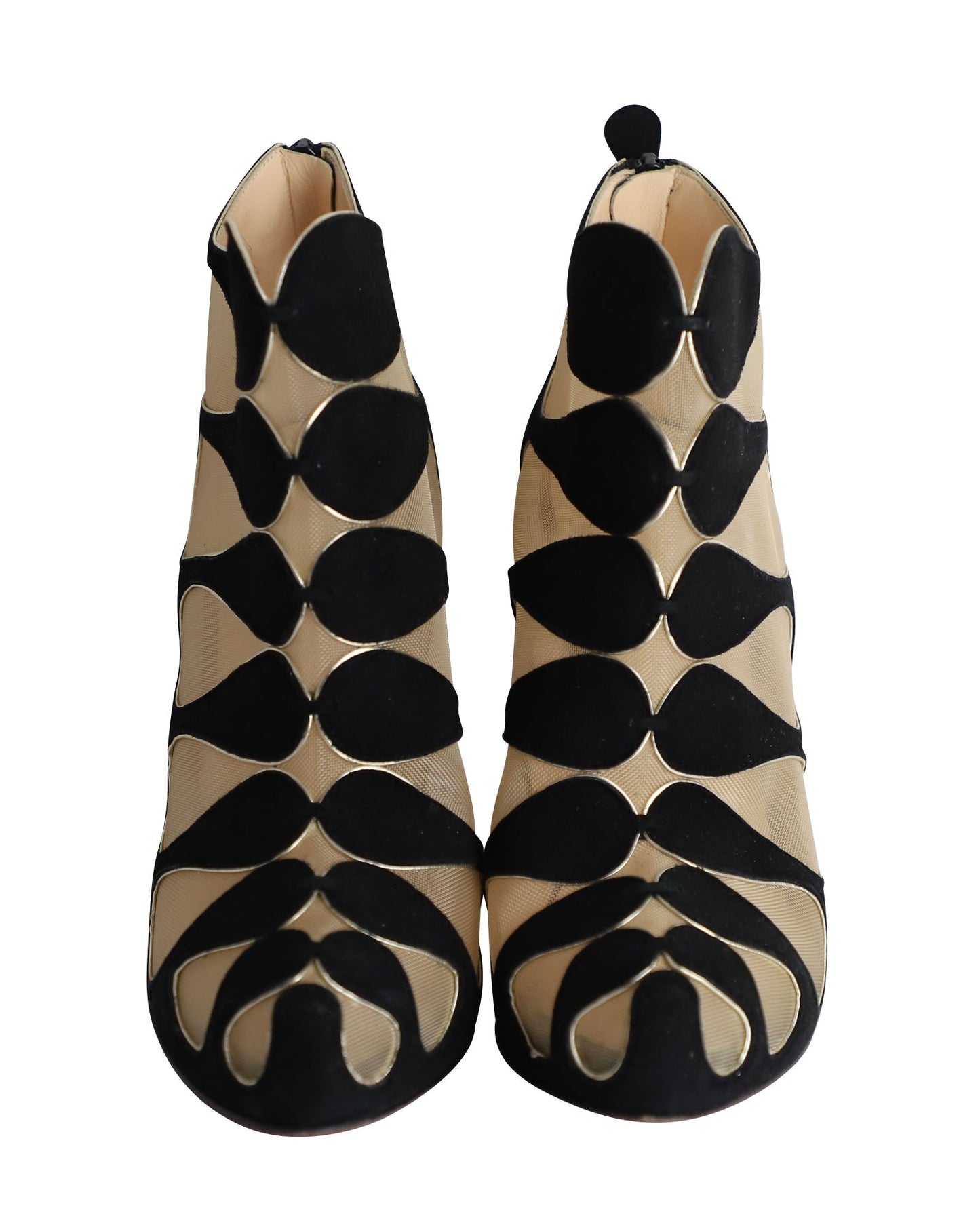 Women's Christian Louboutin Circus Mesh Cutout Ankle Boots in Black Suede