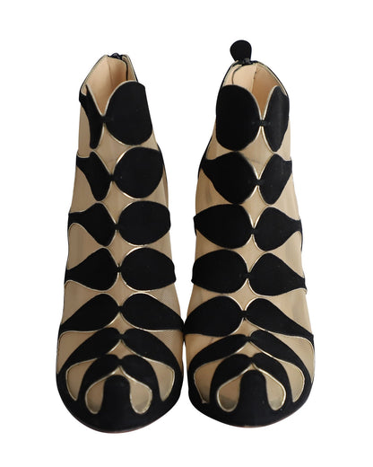 Women's Christian Louboutin Circus Mesh Cutout Ankle Boots in Black Suede