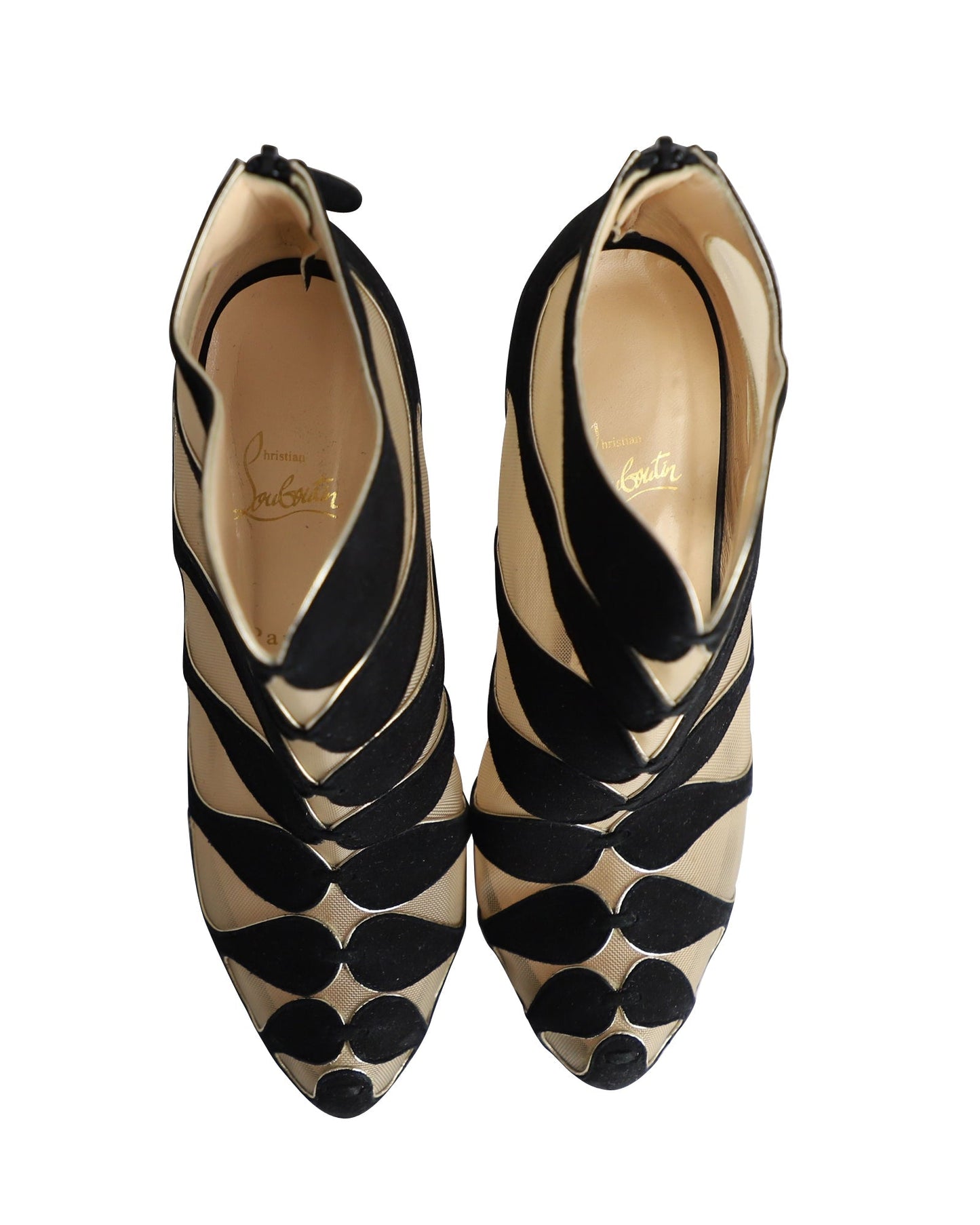 Women's Christian Louboutin Circus Mesh Cutout Ankle Boots in Black Suede
