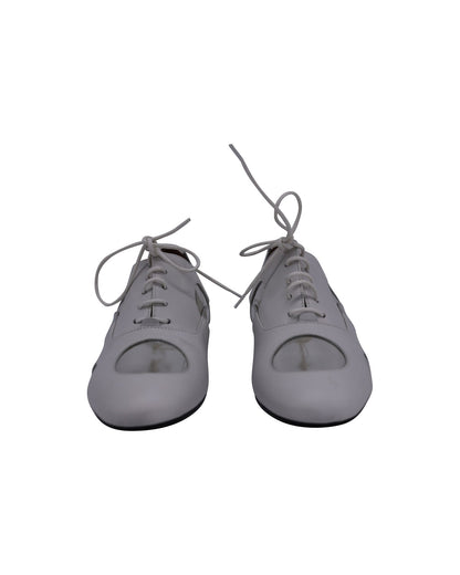 Women's Marni Polka Dot Lace Up Oxfords in White and Silver Leather