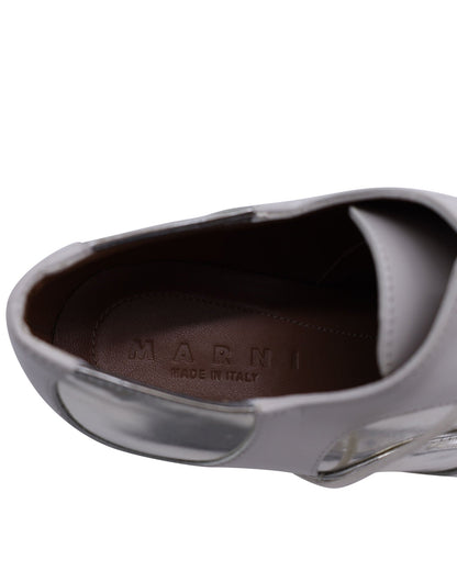 Women's Marni Polka Dot Lace Up Oxfords in White and Silver Leather