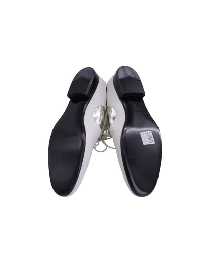 Women's Marni Polka Dot Lace Up Oxfords in White and Silver Leather
