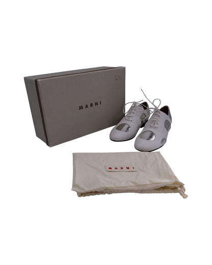 Women's Marni Polka Dot Lace Up Oxfords in White and Silver Leather