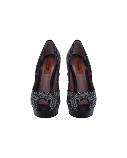 Women's Missoni Peep-Toe Platform Pumps in Multicolor Tweed