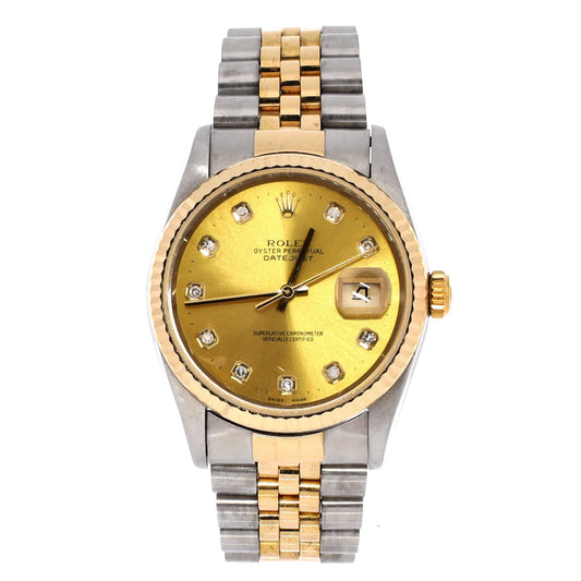 Oyster Perpetual Datejust Automatic Watch Stainless Steel and Yellow Gold with Diamond Markers 36
