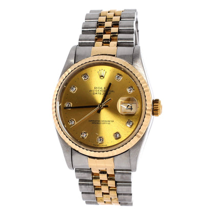Oyster Perpetual Datejust Automatic Watch Stainless Steel and Yellow Gold with Diamond Markers 36