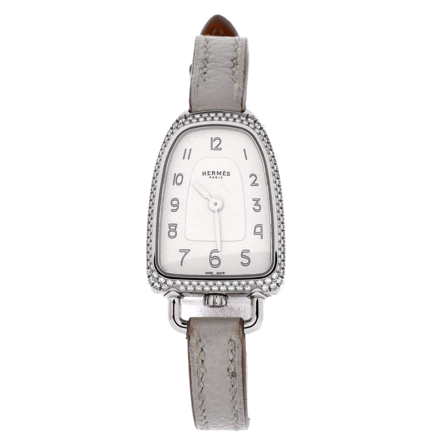 Galop d'Hermes Quartz Watch Stainless Steel and Leather with Diamond Bezel 21