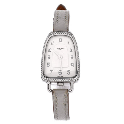 Galop d'Hermes Quartz Watch Stainless Steel and Leather with Diamond Bezel 21