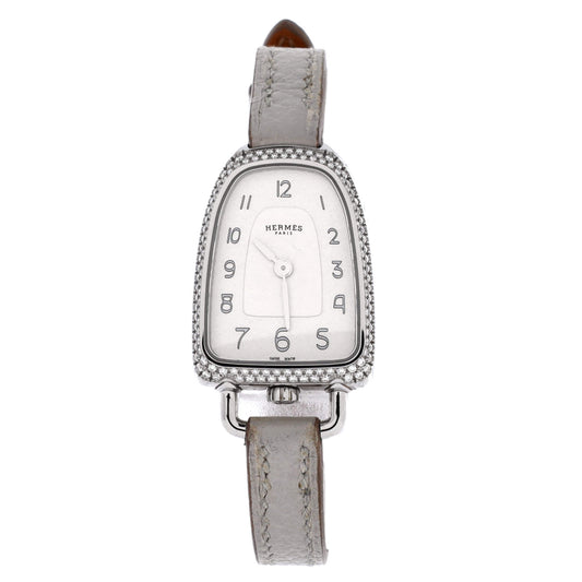 Galop d'Hermes Quartz Watch Stainless Steel and Leather with Diamond Bezel 21