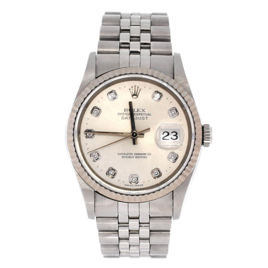 Oyster Perpetual Datejust Automatic Watch Stainless Steel and White Gold with Diamond Markers 36