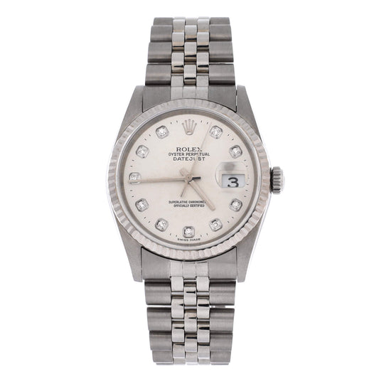 Oyster Perpetual Datejust Automatic Watch Stainless Steel and White Gold with Diamond Markers 36