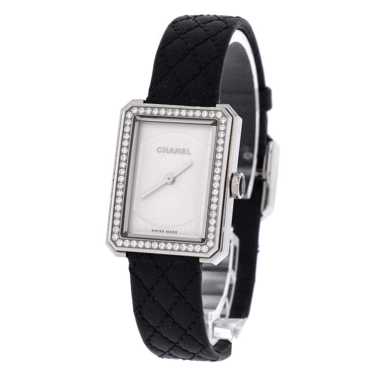 Boy·Friend Quartz Watch Stainless Steel and Quilted Leather with Diamond Bezel 22