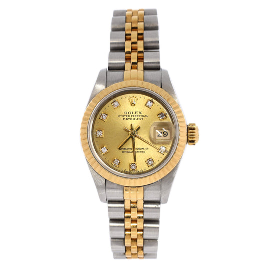 Oyster Perpetual Datejust Automatic Watch Stainless Steel and Yellow Gold with Diamond Markers 26