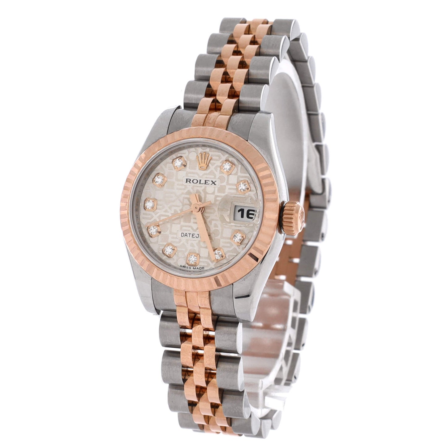 Oyster Perpetual Datejust Automatic Watch Stainless Steel and Rose Gold with Diamond Markers 26