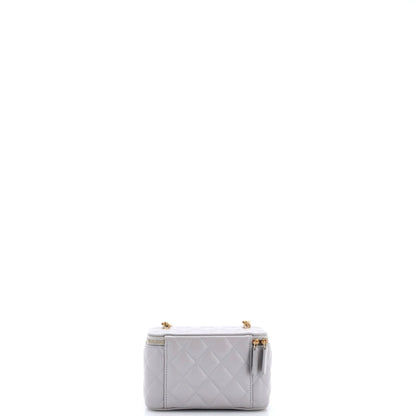 Classic Vanity Case with Resin Pearl Chain Quilted Lambskin Small