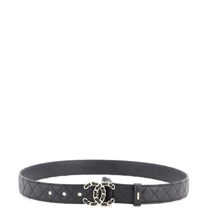 Woven Chain CC Buckle Belt Quilted Leather Medium