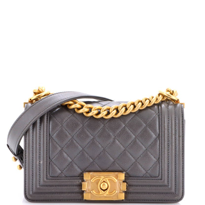Boy Flap Bag Quilted Caviar Small