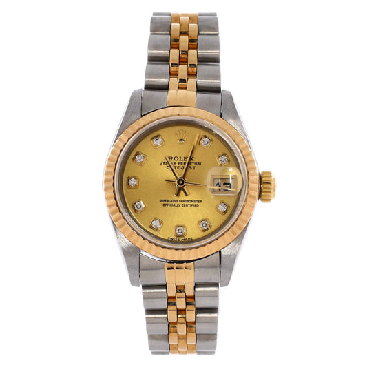 Oyster Perpetual Datejust Automatic Watch Stainless Steel and Yellow Gold with Diamond Markers 26