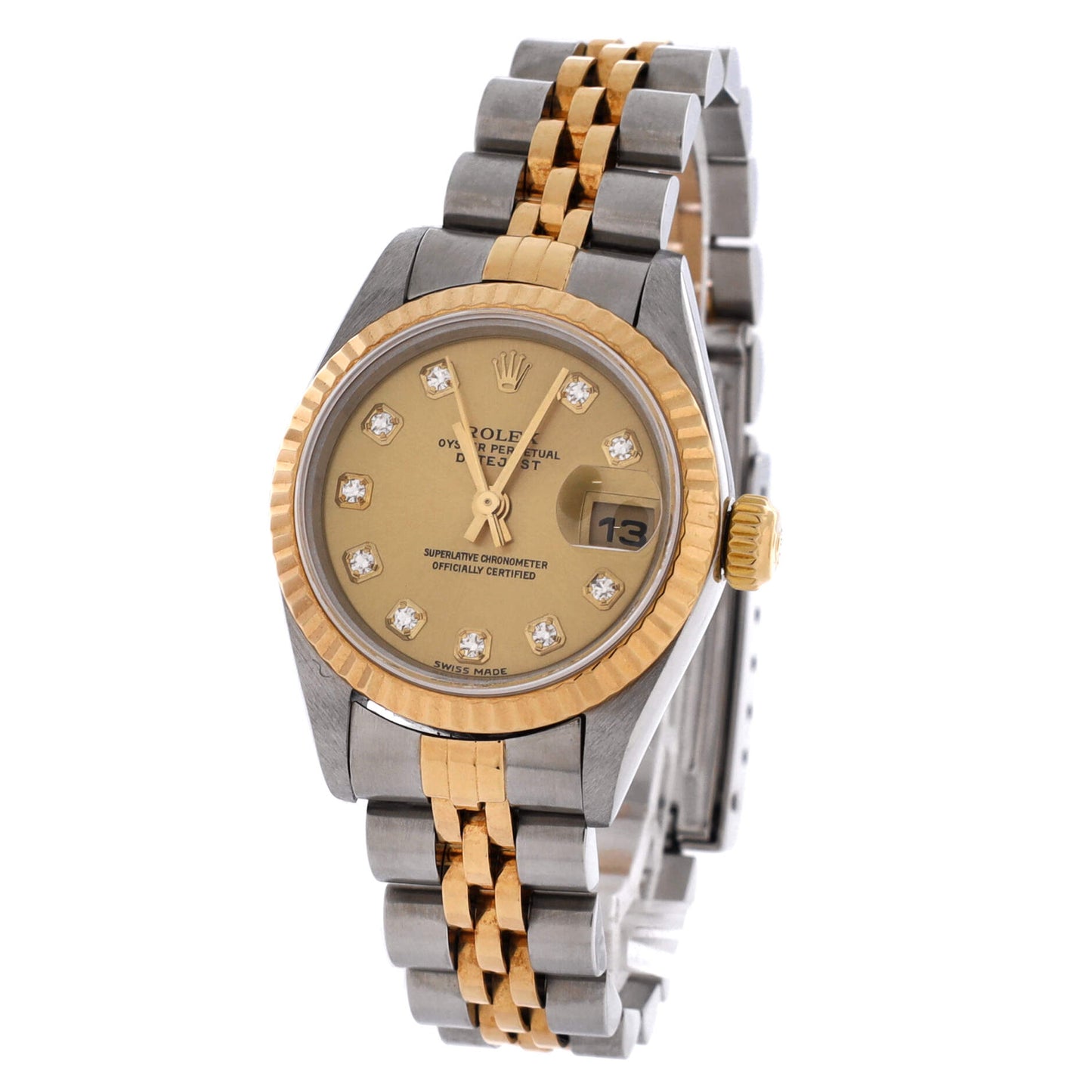 Oyster Perpetual Datejust Automatic Watch Stainless Steel and Yellow Gold with Diamond Markers 26