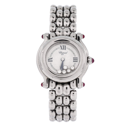 Happy Sport Classic Round Quartz Watch Stainless Steel with Floating Diamonds 26