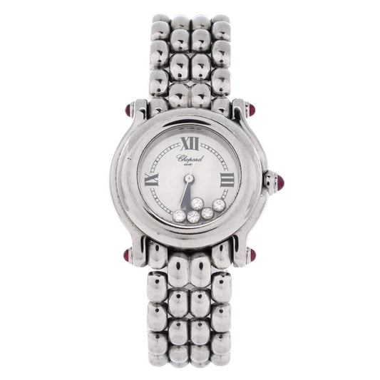 Happy Sport Classic Round Quartz Watch Stainless Steel with Floating Diamonds 26
