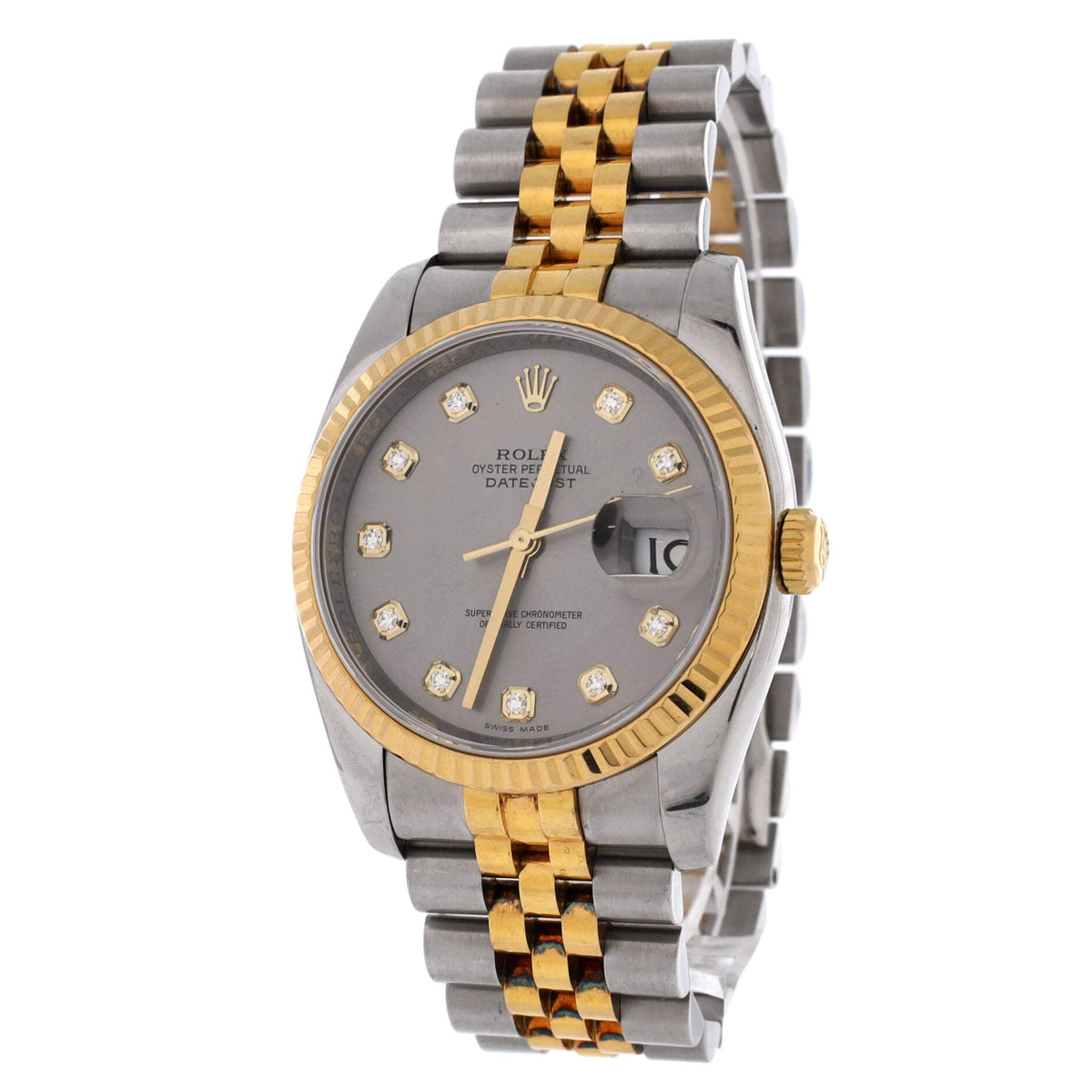 Oyster Perpetual Datejust Automatic Watch Stainless Steel and Yellow Gold with Diamond Markers 36