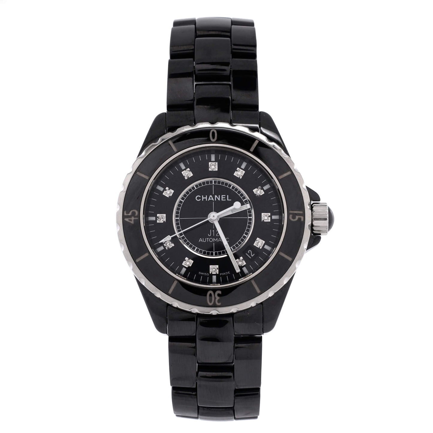 J12 Automatic Watch Ceramic and Stainless Steel with Diamond Markers 38