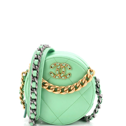 19 Round Clutch with Chain Quilted Leather