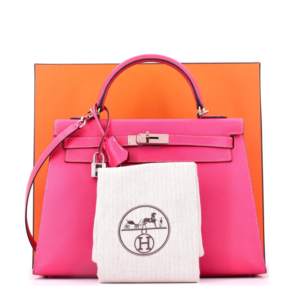 Kelly Handbag Rose Tyrien Epsom with Palladium Hardware 32