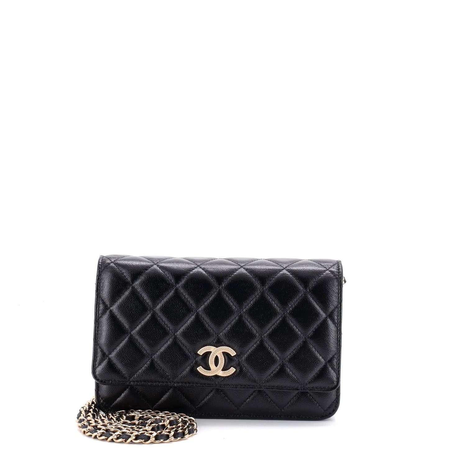 Textured CC Wallet on Chain Quilted Caviar