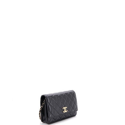 Textured CC Wallet on Chain Quilted Caviar