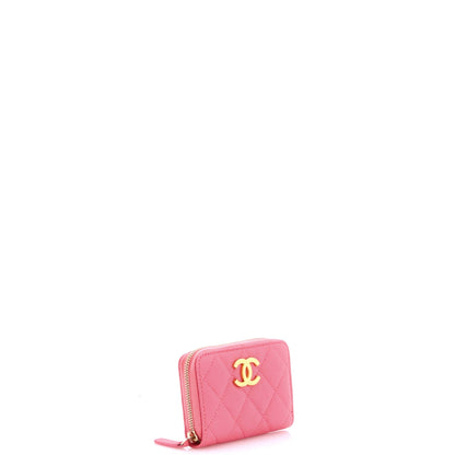 Textured CC Zip Coin Purse Quilted Caviar Small