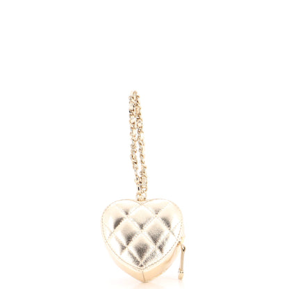Heart Bag Charm Quilted Lambskin