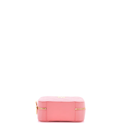 CC Chain Handle Zip Around Vanity Case with Chain Quilted Lambskin Small