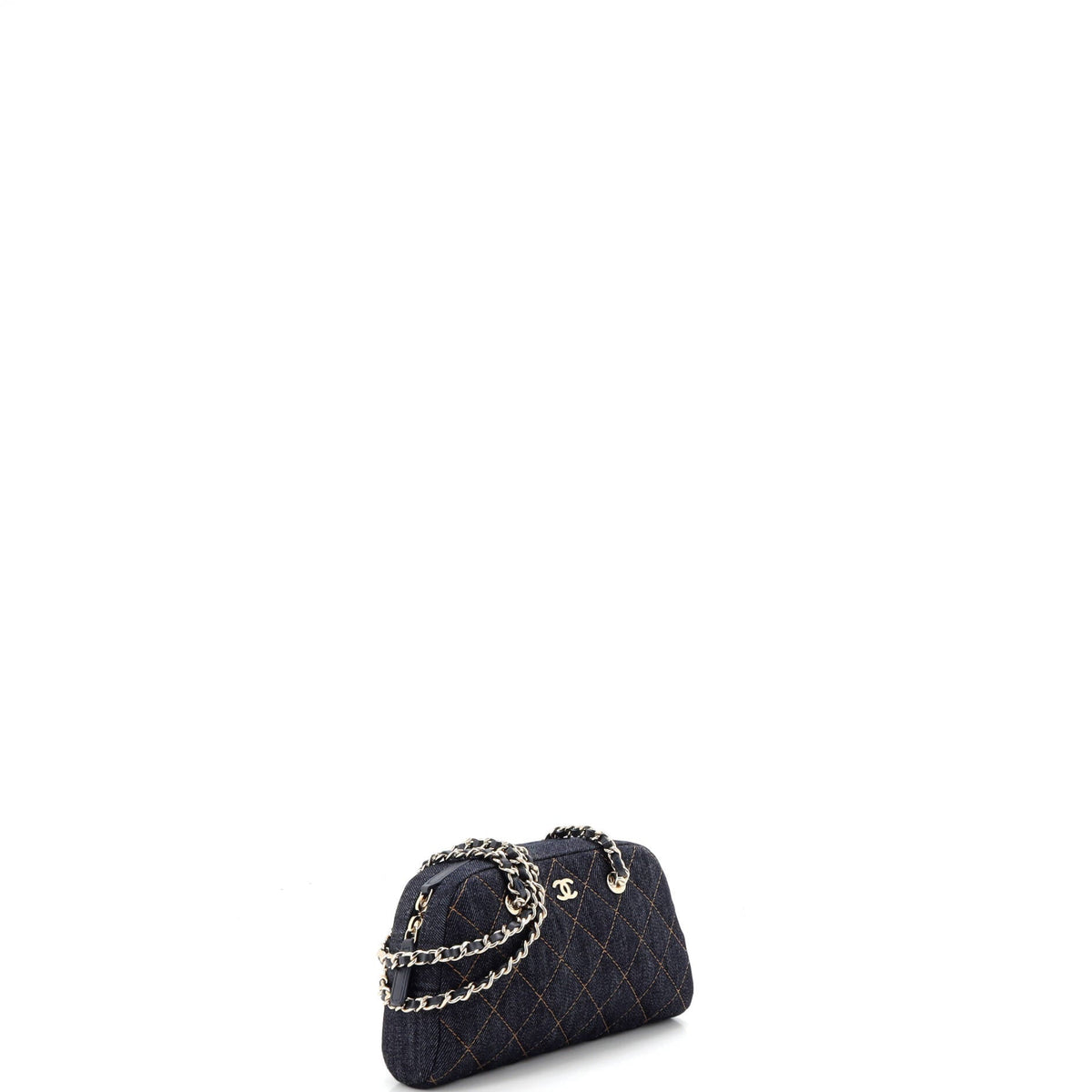 Bowling Clutch with Chain Quilted Denim