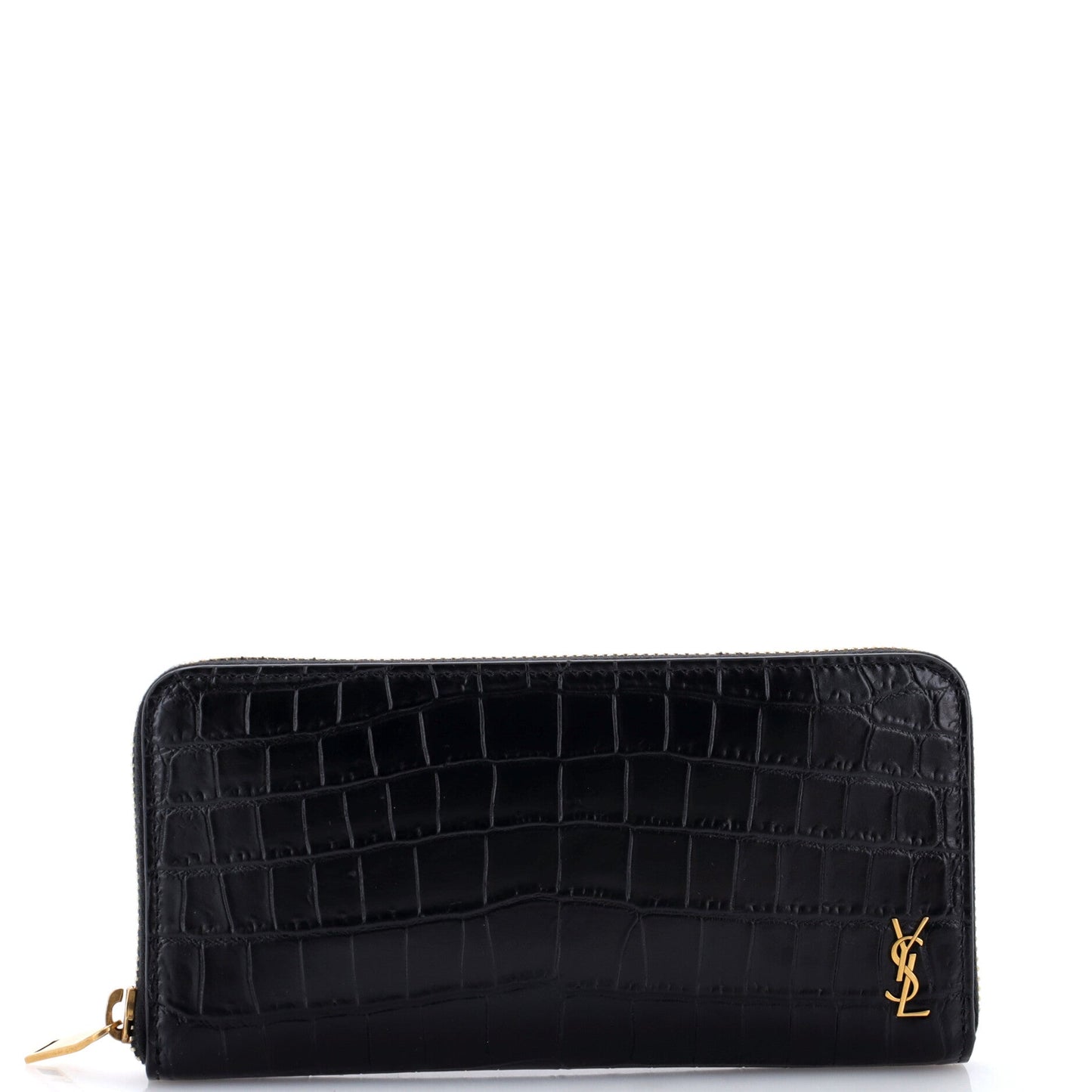 Tiny Classic Monogram Zip Around Wallet Crocodile Embossed Leather Long