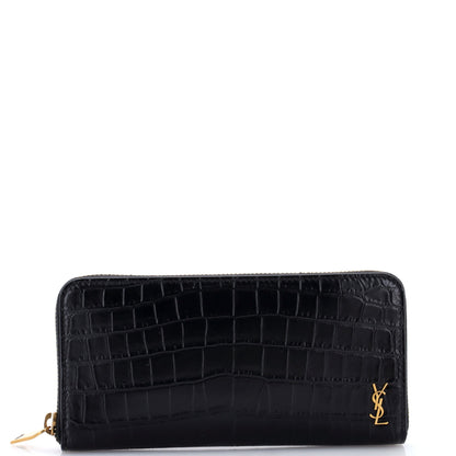 Tiny Classic Monogram Zip Around Wallet Crocodile Embossed Leather Long