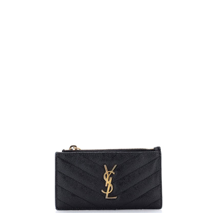 Monogram Fragments Zip Card Holder Matelasse Chevron Leather