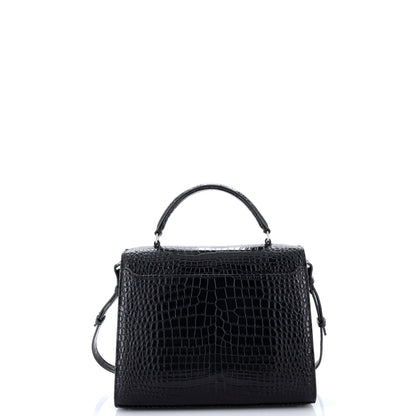 Cassandra Top Handle Bag Crocodile Embossed Leather Medium