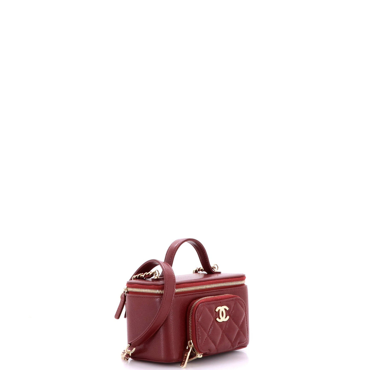 Business Affinity Top Handle Vanity Case with Chain Quilted Caviar Small