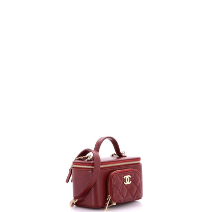 Business Affinity Top Handle Vanity Case with Chain Quilted Caviar Small