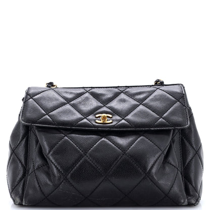 Vintage Front Pocket Shoulder Bag Quilted Lambskin Large